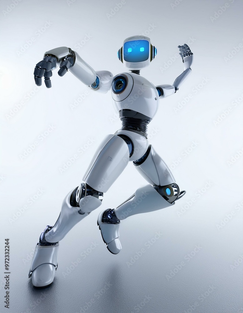 chatbot dancing cinematic animation from closeup to wide screen and white background. A.i. Robot in movement chatbot dancing cinematic animation from closeup to wide screen and white background. A.i. Robot in movement