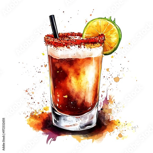 Wallpaper Mural Watercolor Illustration of a Michelada Cocktail with a Lime Wedge. Torontodigital.ca