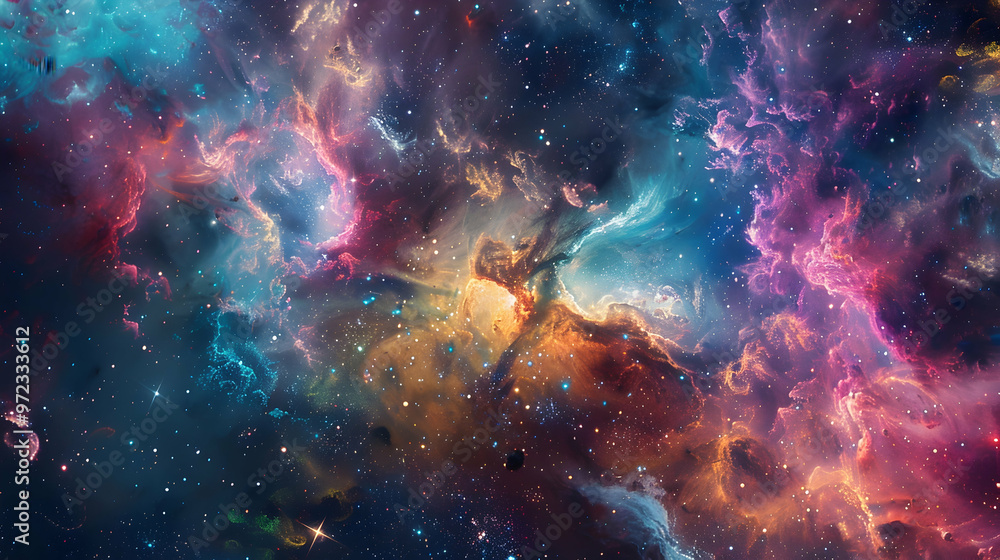 Fototapeta premium Nebula Nest: A Home with Nebula-inspired Art and Celestial-themed Decor, Inspiring Cosmic Wonder.