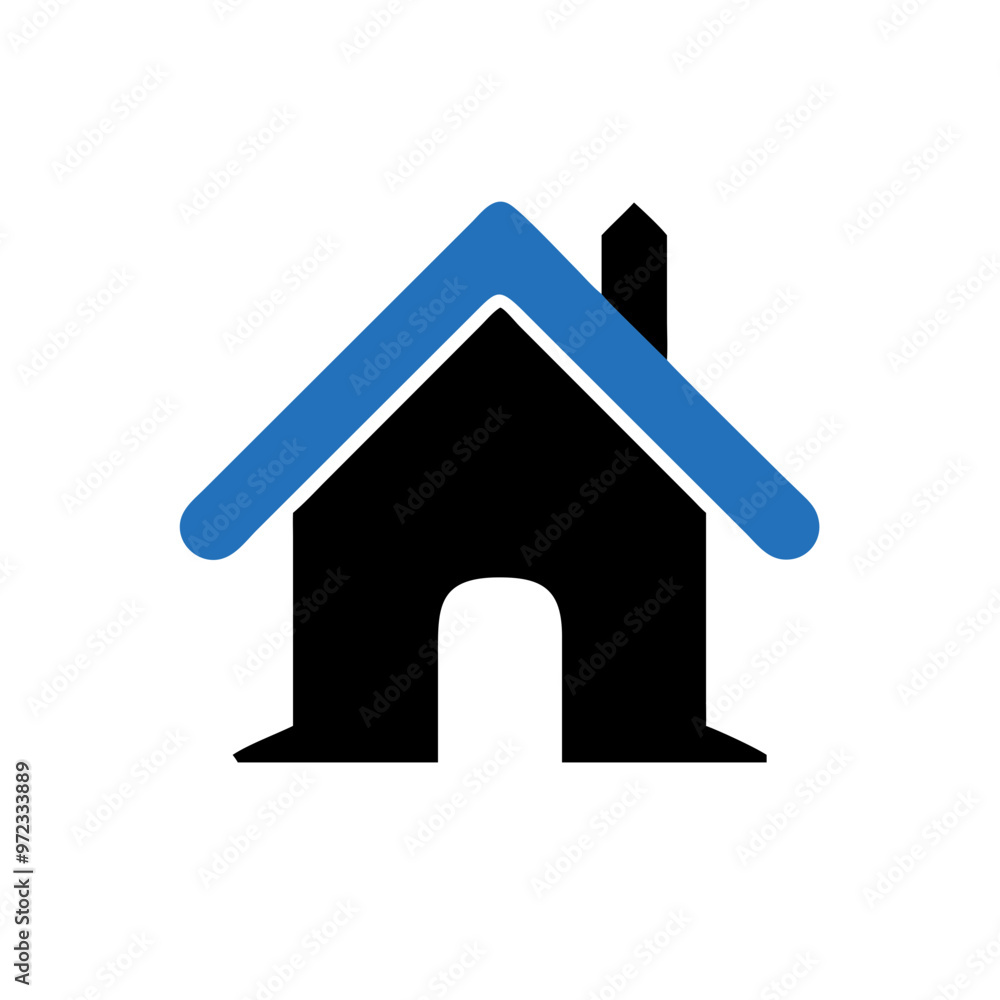 Simple house illustration in a minimalist style with blue accents and white background Simple house illustration in a minimalist style with blue accents and white background