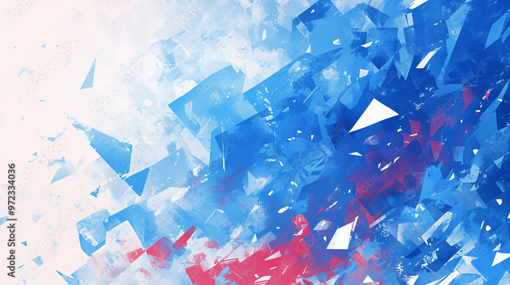 A dynamic abstract background filled with fragmented geometric shapes in blue and red tones, creating an energetic and vibrant visual, suitable for modern design projects. A dynamic abstract background filled with fragmented geometric shapes in blue and red tones, creating an energetic and vibrant visual, suitable for modern design projects.