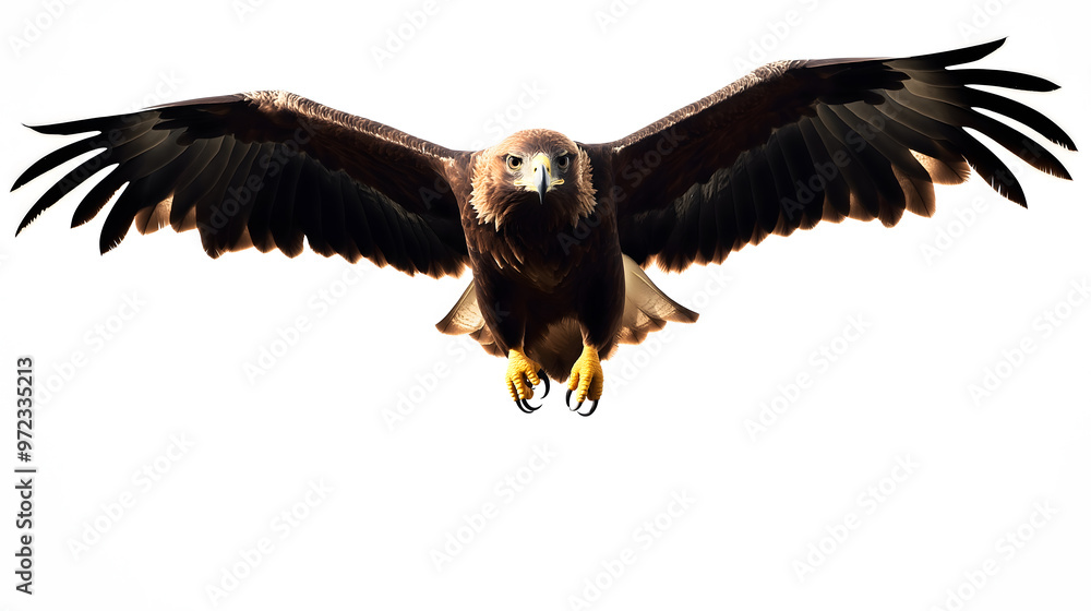 Obraz premium Storyboard Sequence of a Brown Eagle Flying Towards the Camera, Front View, Black and White on White Background
