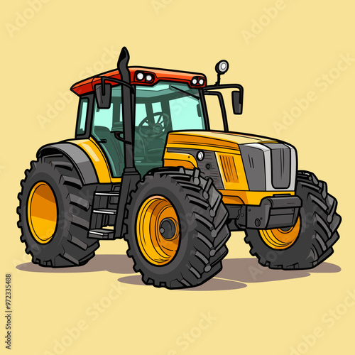 Agricultural tractor on neutral background. Tractor icon - cartoon style vector illustration.