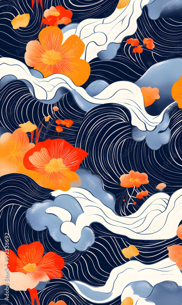 Japanese-style 2D illustrator doodle patterns for floor tiles and wallpaper Japanese-style 2D illustrator doodle patterns for floor tiles and wallpaper