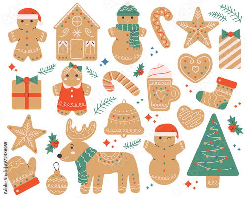 Gingerbread cookies set of illustrations flat style isolated on white background