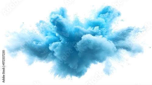 Blue Powder Explosion Isolated on White Background.