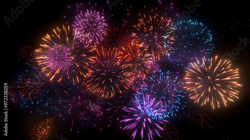 Fireworks Display: Colorful fireworks exploding in the night sky, creating beautiful patterns.