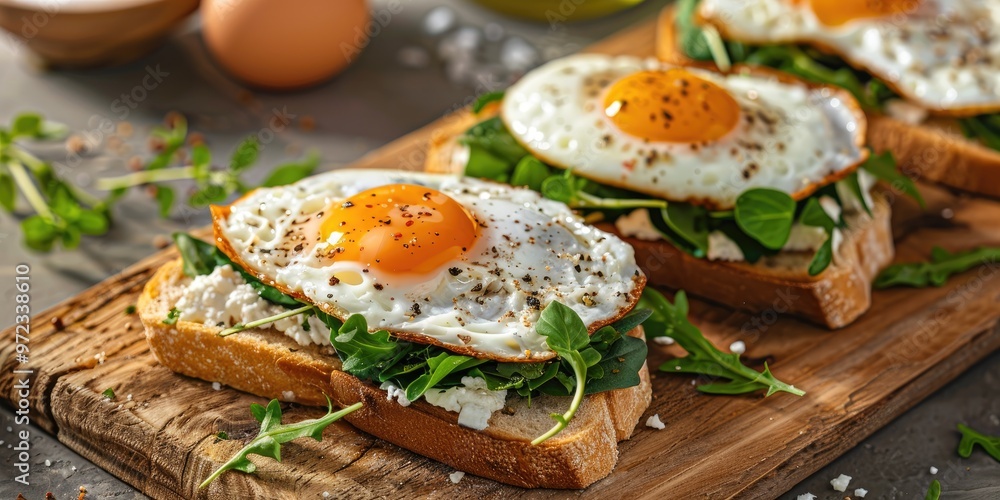 Sandwiches Featuring Fresh Cheese, Fried Egg, and Aromatic Herbs Sandwiches Featuring Fresh Cheese, Fried Egg, and Aromatic Herbs