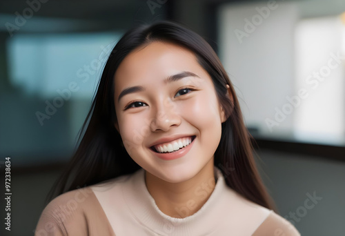 Portrait of a Cheerful Asian young woman, girl. close-up. smiling 