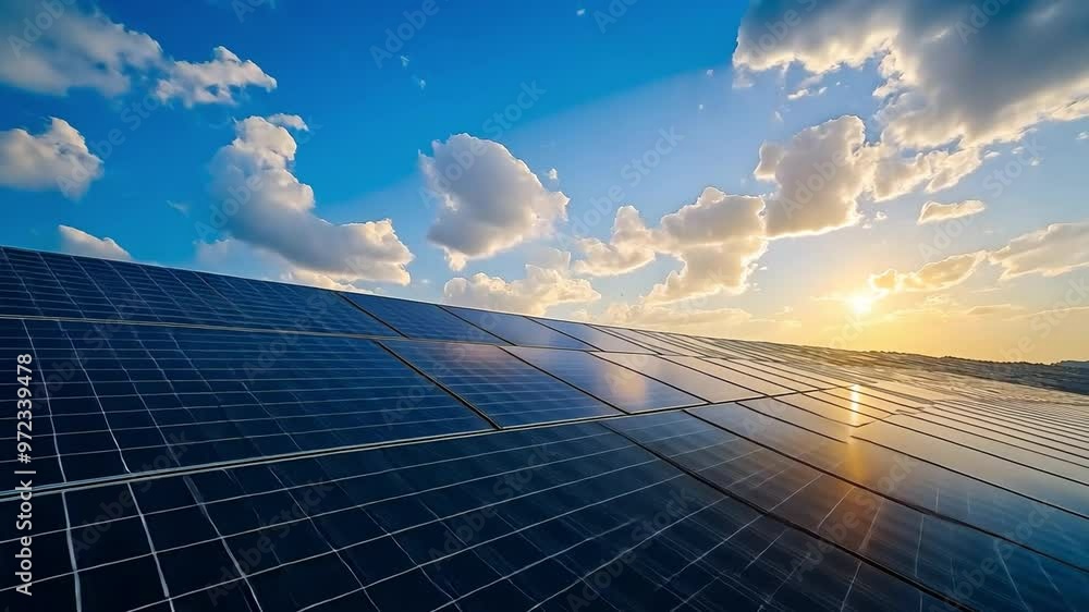 On a rooftop or terrace with sunshine, a factory or building can have solar panels with a solar inverter and solar panels or solar cells.