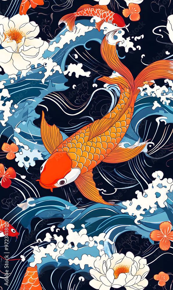 Obraz premium Japanese-style 2D illustrator doodle patterns for floor tiles and wallpaper