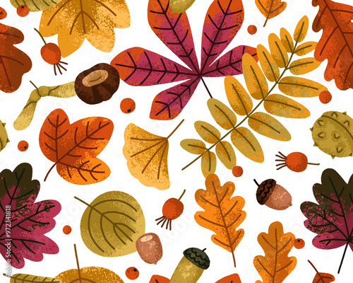 Autumn leaf, seamless pattern. Endless background, fall leaves. Forest foliag...