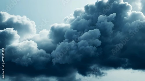 Large dark clouds filling the sky in a stormy scene
 photo