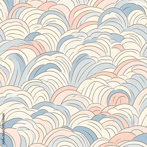 Japanese-style 2D illustrator doodle patterns for floor tiles and wallpaper