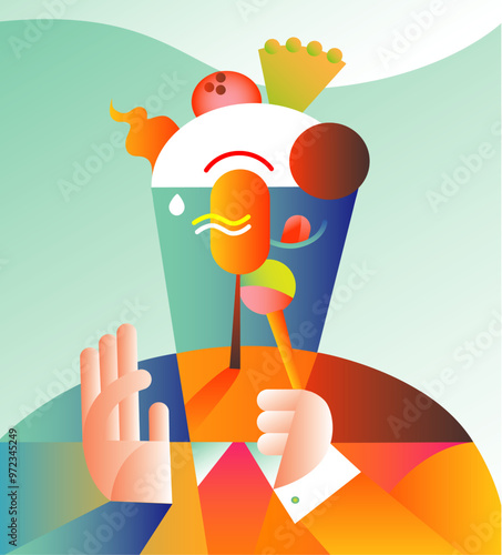 mister ice cream, vector illustration, abstract human figure with the appearance of an ice cream