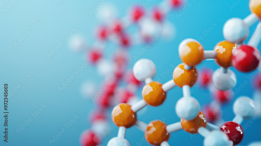 Molecular structure with colorful atoms on blue background, representing science Molecular structure with colorful atoms on blue background, representing science