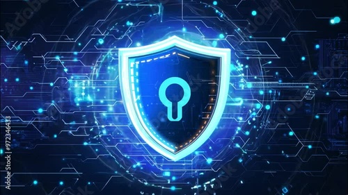 Digital Shield with Keyhole and Glowing Particles