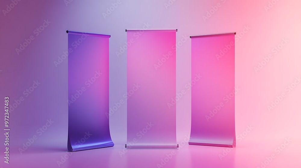 Purple Pink and White Roll Up Banners Mockup Purple Pink and White Roll Up Banners Mockup