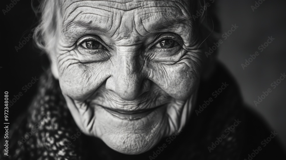 Close-up portrait of an elderly woman smiling. Close-up portrait of an elderly woman smiling.