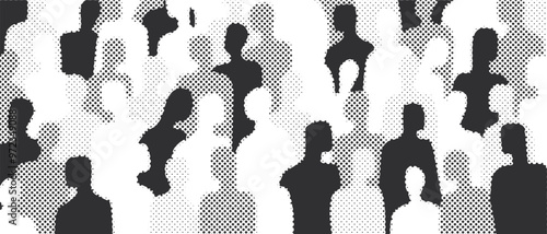 Halftone vector illustration of an abstract crowd of people.