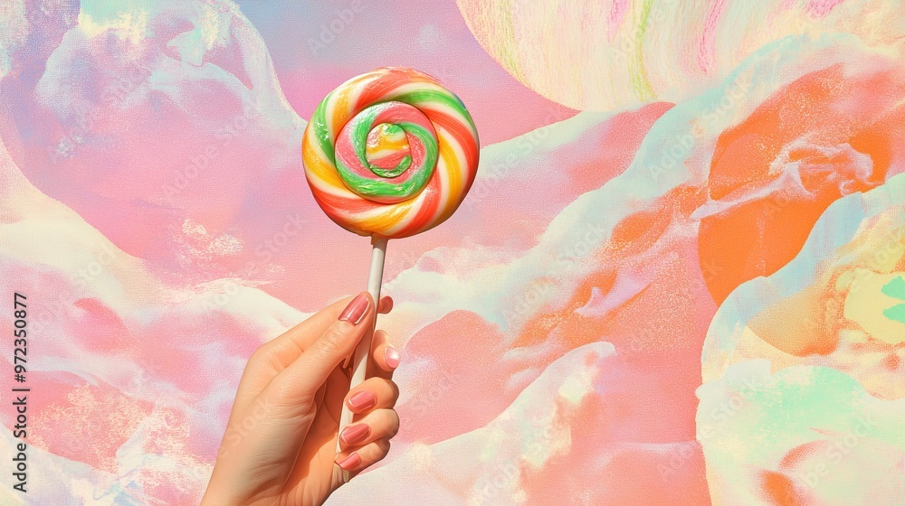 Creative trend collage of hand hold lollipop female lick little have fun weird freak bizarre unusual fantasy Creative trend collage of hand hold lollipop female lick little have fun weird freak bizarre unusual fantasy