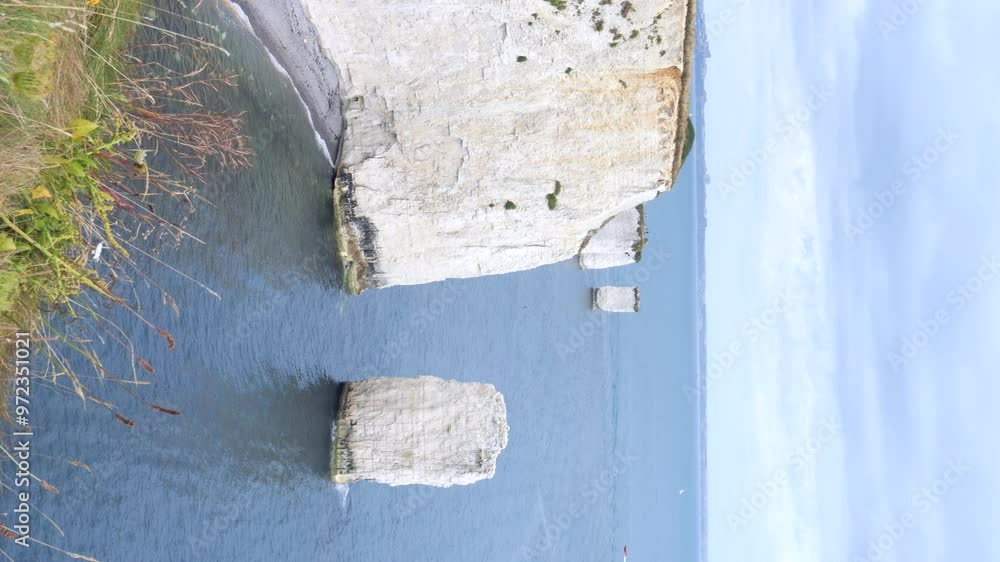 Vertical Video of Old Harry Rocks Sea Stack and White Cliffs Jurassic Coast UK Vertical Video of Old Harry Rocks Sea Stack and White Cliffs Jurassic Coast UK