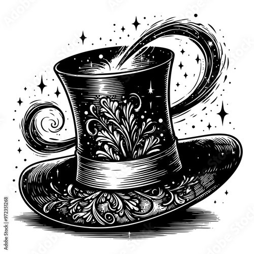Intricately designed wizard hat with stars on white background. Vector, generative ai.
