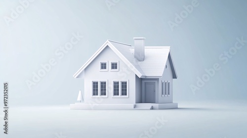 14. House, 3D. White house, icon, symbol for real estate, sale, rent concepts. A modern banner for the advertisement of country houses. Vector. Contemporary vector design of a 3D white house,