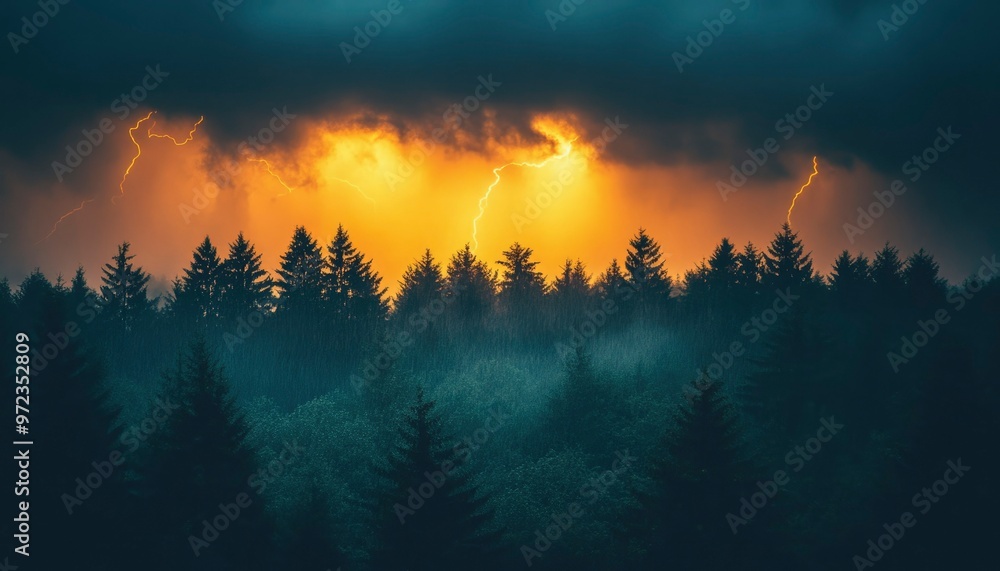 Thunderstorm over a Silhouetted Forest Thunderstorm over a Silhouetted Forest