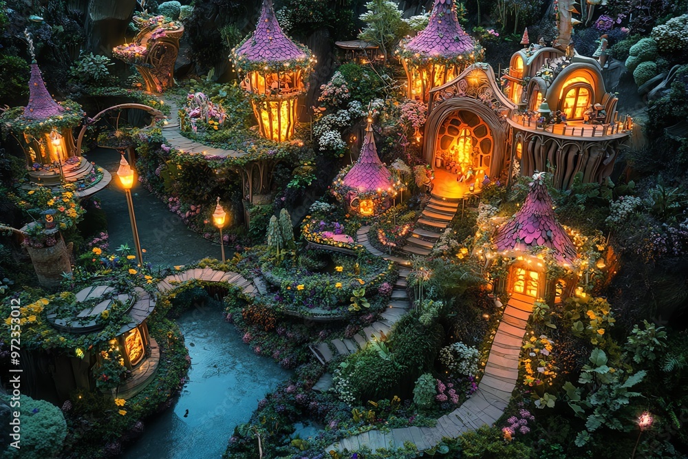 Obraz premium A stunning birds-eye view of a vibrant fantasy world