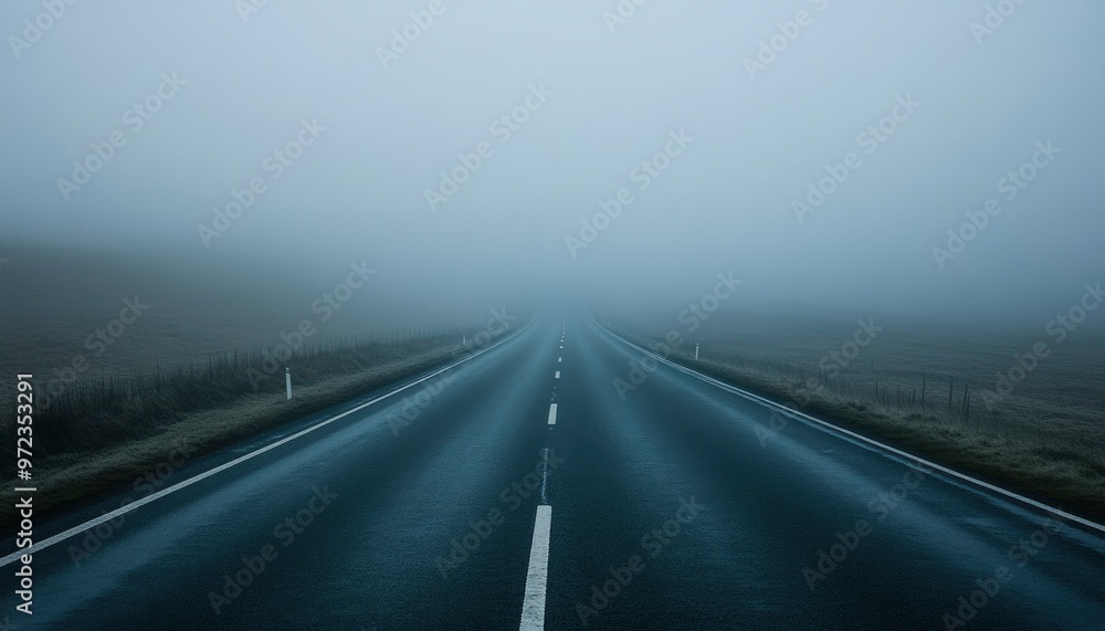 A Straight Road Disappearing into Dense Fog A Straight Road Disappearing into Dense Fog