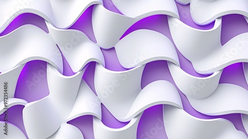 50. 3D wallpaper futuristic grid white and purple shapes on white stucco background. High quality seamless realistic texture. Elegant 3D wallpaper pattern with a futuristic grid of white and purple photo