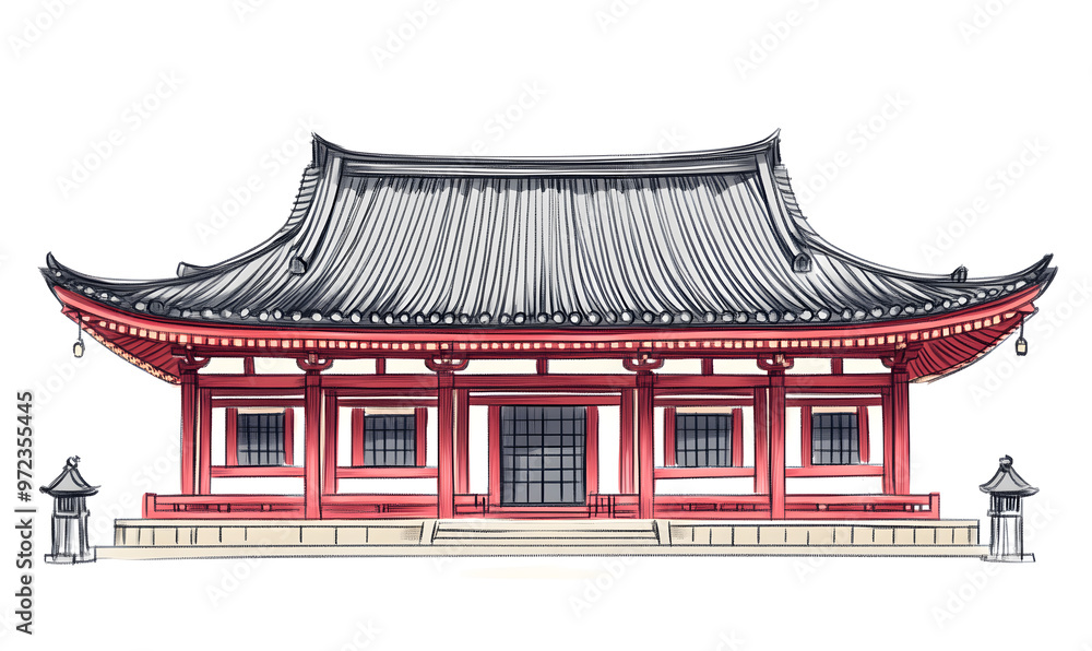 Obraz premium Japanese-style 2D illustrator doodle cartoon for floor tiles and wallpaper