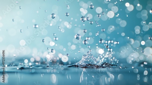 A surreal illustration of water pouring in slow motion, emphasizing the graceful flow and suspended droplets in mid-air