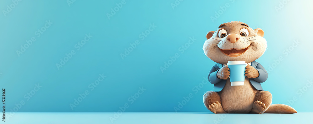 Cheerful cartoon otter enjoying a drink, perfect for playful designs and family-friendly projects. Cheerful cartoon otter enjoying a drink, perfect for playful designs and family-friendly projects.