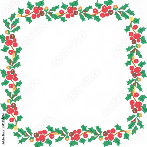 christmas frame border square blank template with holy leaves and berries