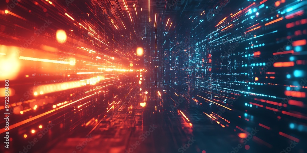 Fototapeta premium 3d render abstract futuristic neon background holographic linear shape glowing 