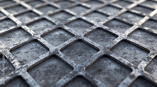 120. Realistic 3D render of a metal lattice with two distinct layers, set against a textured gray concrete surface, perfect for industrial design and architectural visualization