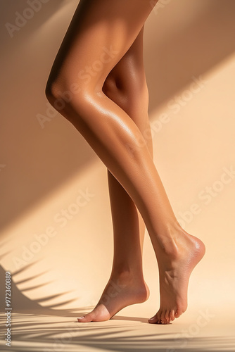Obraz na płótnie Smooth, tanned female legs showcasing the results of effective epilation or hair removal w salonie