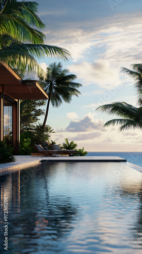 An exotic island villa with an infinity pool and ocean views