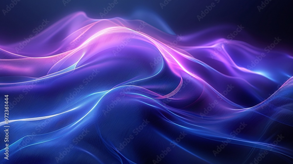 Obraz premium A mesmerizing blend of vibrant colors and soft waves, creating a dynamic and ethereal digital abstract background. Product presentation background.