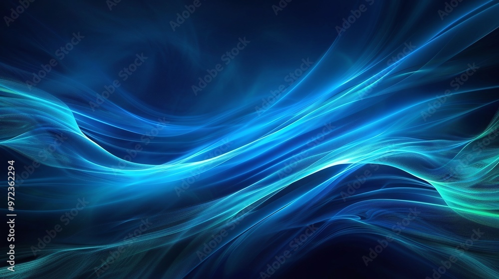 Fototapeta premium A mesmerizing display of flowing blue waves, perfect for backgrounds, graphics, or digital designs conveying tranquility and depth. Product presentation background.