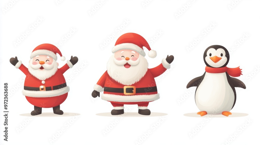 Christmas character vector set with Santa Claus, snowman, and penguin, all in playful Christmas character vector set with Santa Claus, snowman, and penguin, all in playful