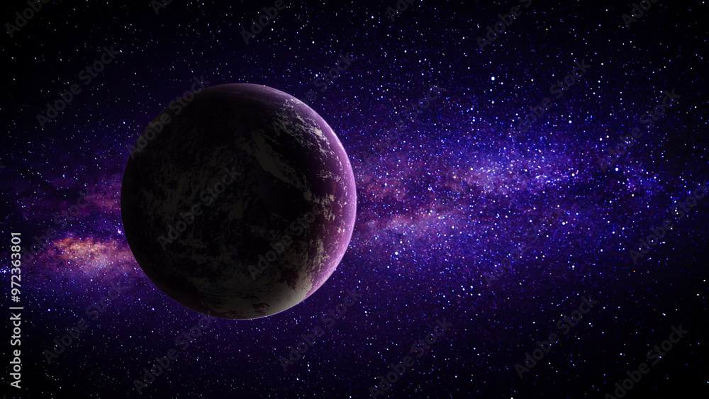 HD Space wallpaper for desktop, purple alien planet floating in deep space shined upon by a distant star, planet background 3d illustration for home sreen HD Space wallpaper for desktop, purple alien planet floating in deep space shined upon by a distant star, planet background 3d illustration for home sreen