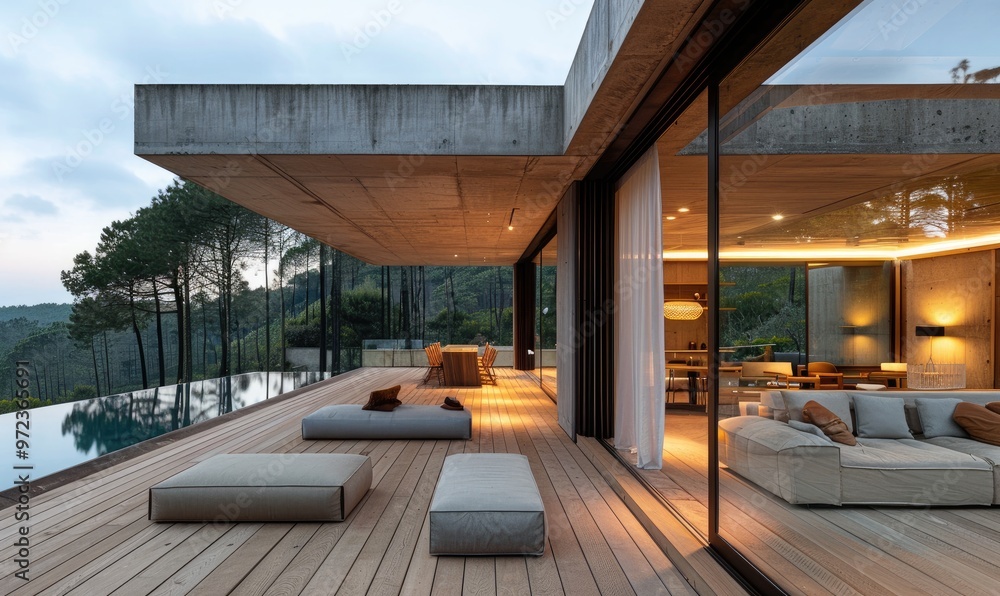 Minimalist Modern House in Pine Forest, Portugal at Dusk Minimalist Modern House in Pine Forest, Portugal at Dusk