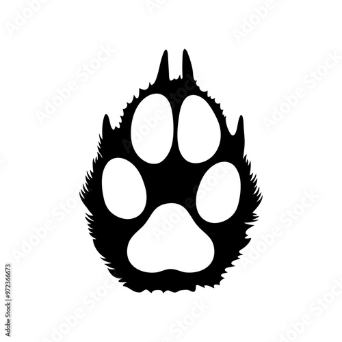 Logo vida salvaje. Garras de lobo con pelaje. Silueta de pisada de lobo