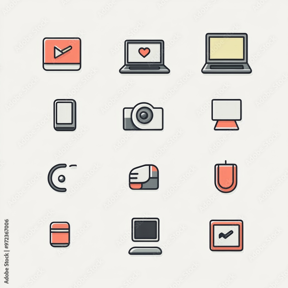 Flat Line Icons of Multimedia Devices Internet and Technology Flat Line Icons of Multimedia Devices Internet and Technology