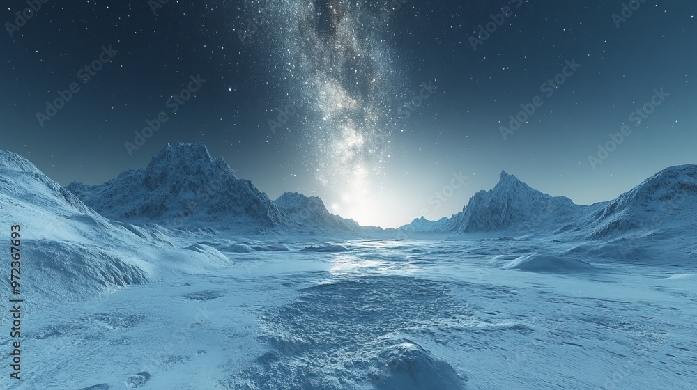 Snowy landscape with distant mountains under a clear, star-filled sky, with the snow reflecting the faint light of the stars. 4K hyperrealistic photo. Snowy landscape with distant mountains under a clear, star-filled sky, with the snow reflecting the faint light of the stars. 4K hyperrealistic photo.