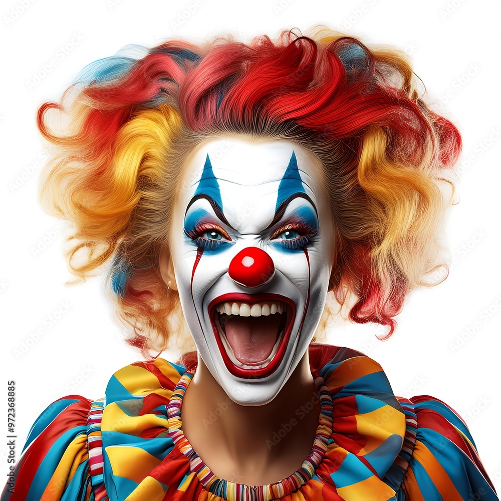 Portrait of a screaming clown isolated on white background
Portrait of a screaming clown isolated on white background