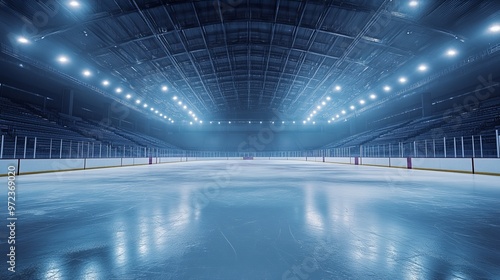 Empty Ice Hockey Arena with Dramatic Lighting